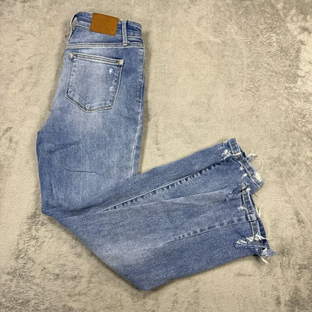 Judy Blue Slim Fit Jeans High Rise Distressed Light Wash Womens 5 Denim Stretch